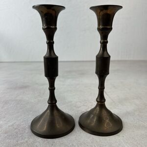 Vintage Brass Candle Holders Graduated‎ Tapered Candlesticks MCM Aged Rustic 6”